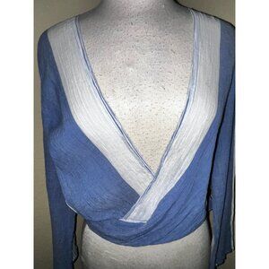 Elan Blue White Striped Wrap Top Long Sleeve Size Large Thin Light Weight Cotton